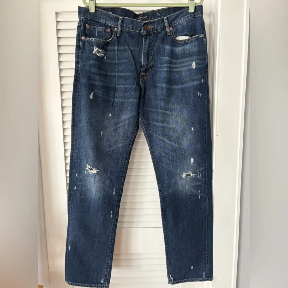 Lucky Brand Blue Straight Jeans with Vintage Distressing